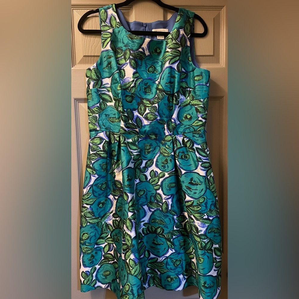 Super cute Liz Claiborne green and blue floral dress. Size 12.
